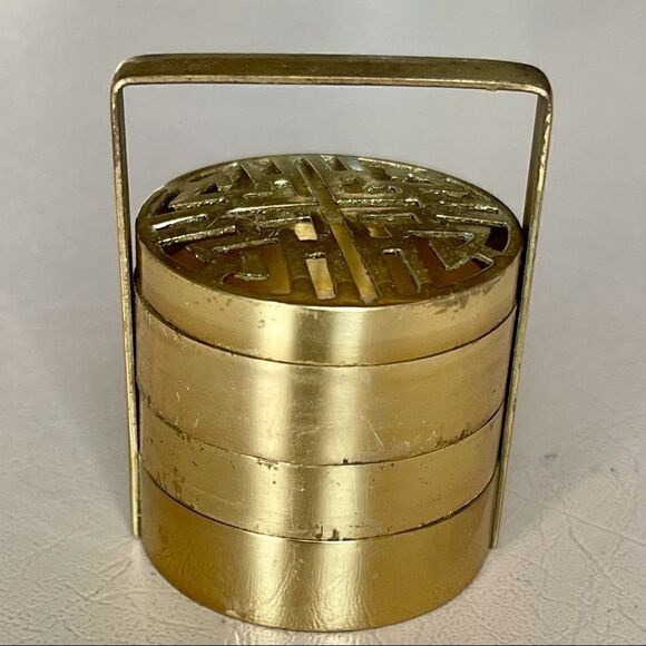 Vintage Brass Incense Burner Tower Ash Stamp Stackable with Handle - Picture 3 of 14